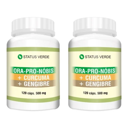 Kit 2 Ora-Pro-Nóbis + Cúrcuma + Gengibre 240Cáps 500mg Status Verde
